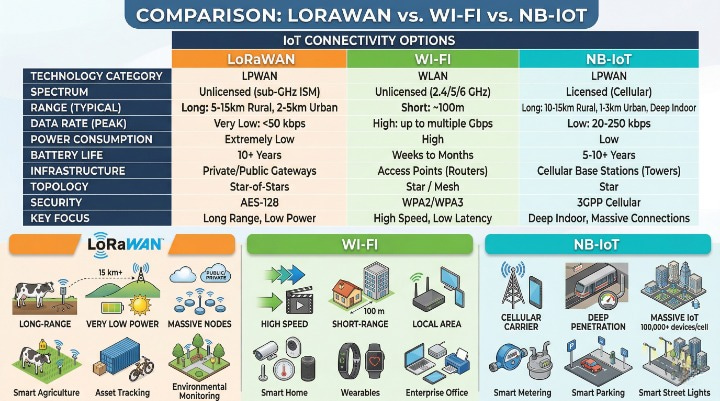 LoRaWAN vs Wi-Fi vs NB-IoT 