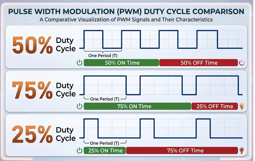 PWM Duty Cycle Comparison in Pulse Width Modulation